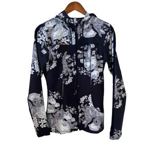 Albion Fit Black & Gray Floral Print Nylon Hooded Jacket Size S